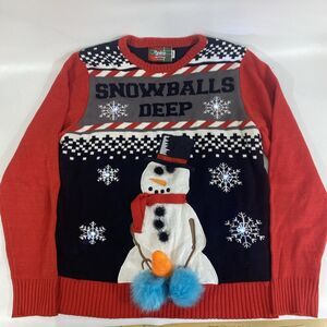 Ugly Christmas Sweater SPENCERS Light Up Snowballs Deep-Red/Snowman | LARGE